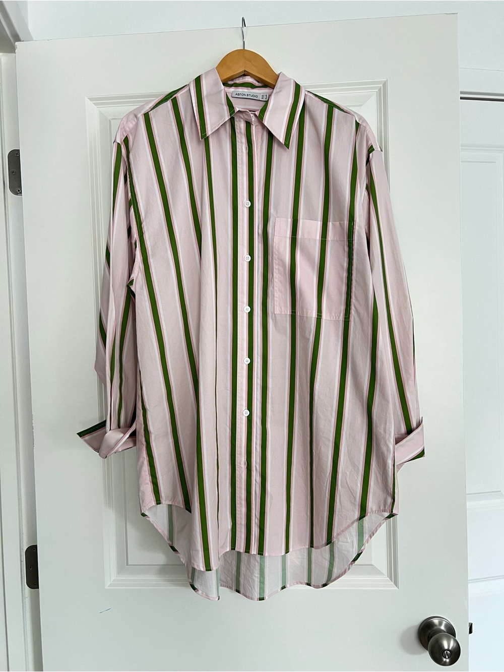 Striped Green & White Button-Up Shirt - Women - Picture 2 of 5